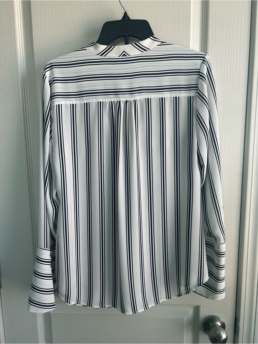 White House Black Market Striped Tie-Neck Blouse - Picture 2 of 5